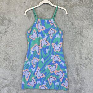 Clockhouse Dress Womens Medium Multicolor Butterfly Rhinestone Knit Cami Mini